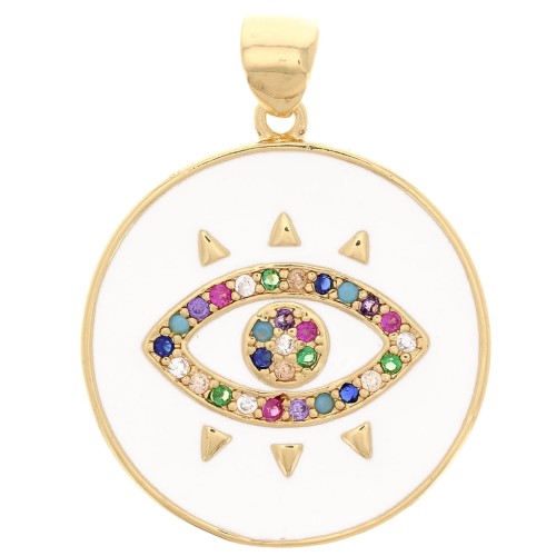 21mm Round pendant with zirconium oxide & epoxy resin - eye pattern - Gold - White x1