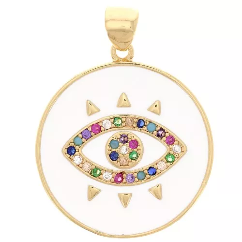 21mm Round pendant with zirconium oxide & epoxy resin - eye pattern - Gold - White x1