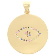 21mm Round pendant with zirconium oxide & epoxy resin - eye pattern - Gold - White x1