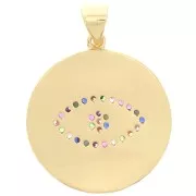 21mm Round pendant with zirconium oxide & epoxy resin - eye pattern - Gold - White x1