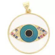 23mm Round pendant with zirconium oxide & epoxy resin - eye pattern - Gold - Blue x1