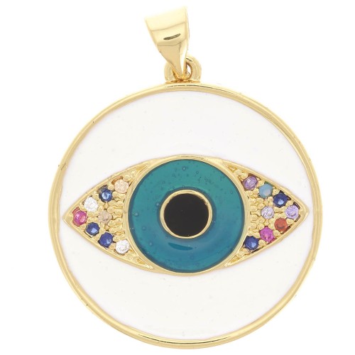 23mm Round pendant with zirconium oxide & epoxy resin - eye pattern - Gold - Blue x1