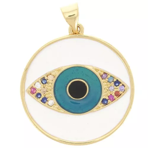 23mm Round pendant with zirconium oxide & epoxy resin - eye pattern - Gold - Blue x1