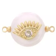 15mm Round Freshwater Pearl and Zircon Eye Spacer - Crystal - Gold Tone x1