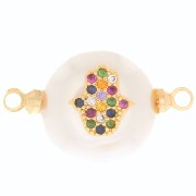 12mm Round Freshwater Pearl and Hamsa hand Zircon connector - Gold Tone x1