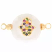 12mm Round Freshwater Pearl and Hamsa hand Zircon connector - Gold Tone x1