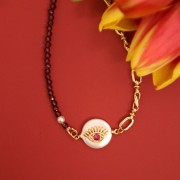 12mm Round Freshwater Pearl and Hamsa hand Zircon connector - Gold Tone x1