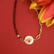 12mm Round Freshwater Pearl and Hamsa hand Zircon connector - Gold Tone x1