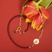 12mm Round Freshwater Pearl and Hamsa hand Zircon connector - Gold Tone x1