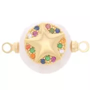 12mm Round Freshwater Pearl and Starfish Zircon connector - Gold Tone x1