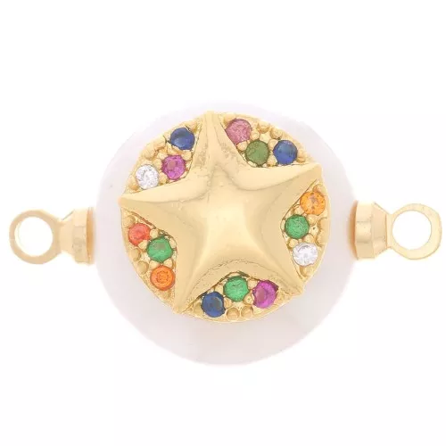 12mm Round Freshwater Pearl and Starfish Zircon connector - Gold Tone x1