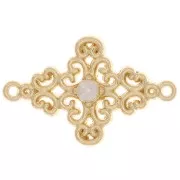 19x12mm Diamond shaped connector with imitation mother of pearl - Gold Tone x1