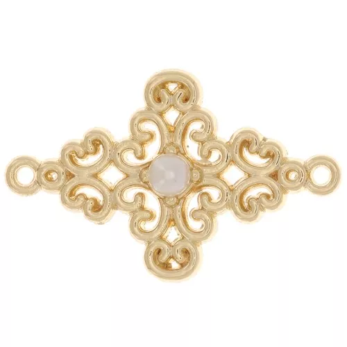 19x12mm Diamond shaped connector with imitation mother of pearl - Gold Tone x1