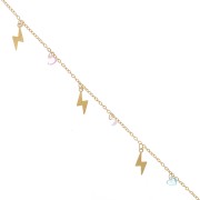 8mm cable chain with lightning bolt & glass heart charms - Gold Tone x1m|raw }}