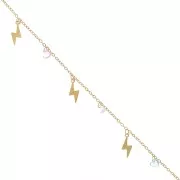 8mm cable chain with lightning bolt & glass heart charms - Gold Tone x1m