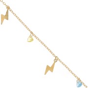 8mm cable chain with lightning bolt & glass heart charms - Gold Tone x1m