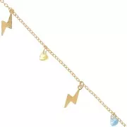 8mm cable chain with lightning bolt & glass heart charms - Gold Tone x1m