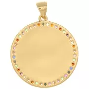 25x23mm Round pendant with zirconium oxide & epoxy resin - crown motif - Gold Tone x1