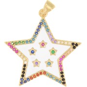 28x27.5mm Star pendant with zirconium oxide & epoxy resin - Gold - Multicoloured x1