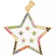 28x27.5mm Star pendant with zirconium oxide & epoxy resin - Gold - Multicoloured x1