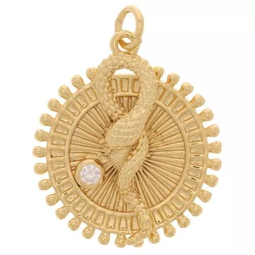 25x22mm Round worked pendant - snake pattern - with zirconium oxide - Gold Tone x1