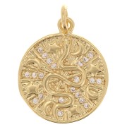 21x18mm Round pendant - snake motif - stars and moons with zirconium oxide - Gold Tone x1|raw }}