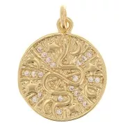 21x18mm Round pendant - snake motif - stars and moons with zirconium oxide - Gold Tone x1