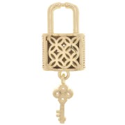 26x9mm Padlock and Key Pendant with Zircon - Gold Tone - Crystal x1