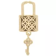 26x9mm Padlock and Key Pendant with Zircon - Gold Tone - Crystal x1