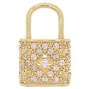 17x11mm Padlock Pendant with Zircon - Gold Tone - Crystal x1|raw }}