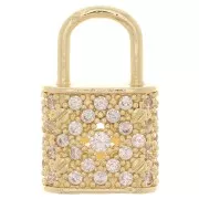 17x11mm Padlock Pendant with Zircon - Gold Tone - Crystal x1