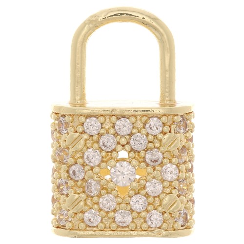 17x11mm Padlock Pendant with Zircon - Gold Tone - Crystal x1