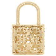 17x11mm Padlock Pendant with Zircon - Gold Tone - Crystal x1