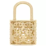 17x11mm Padlock Pendant with Zircon - Gold Tone - Crystal x1