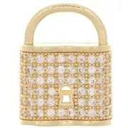 19x14mm Padlock Pendant with Zircon - Gold Tone - Crystal x1