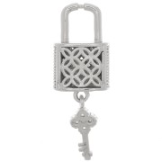 26x9mm Padlock and Key Pendant with Zircon - Rhodium - Crystal x1