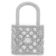 17x11mm Padlock Pendant with Zircon - Rhodium Tone - Crystal x1|raw }}