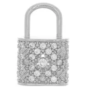 17x11mm Padlock Pendant with Zircon - Rhodium Tone - Crystal x1