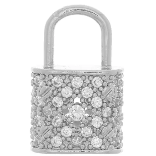 17x11mm Padlock Pendant with Zircon - Rhodium Tone - Crystal x1