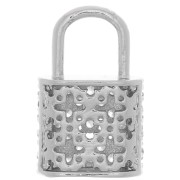 17x11mm Padlock Pendant with Zircon - Rhodium Tone - Crystal x1