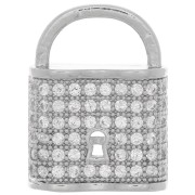 19x14mm Padlock Pendant with Zircon - Rhodium Tone - Crystal x1|raw }}