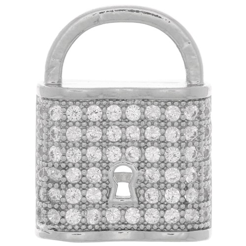 19x14mm Padlock Pendant with Zircon - Rhodium Tone - Crystal x1