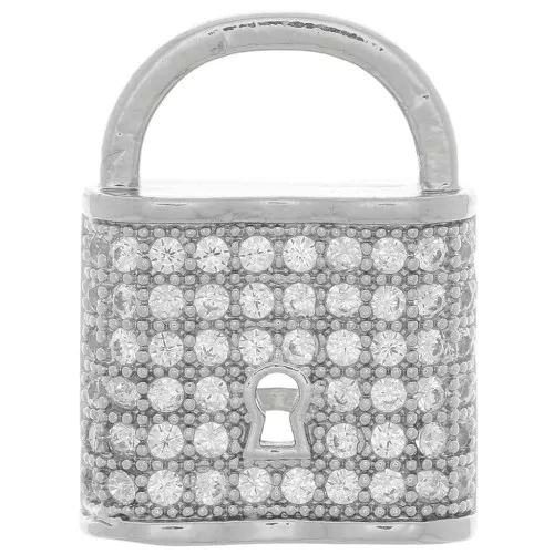 19x14mm Padlock Pendant with Zircon - Rhodium Tone - Crystal x1