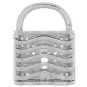 19x14mm Padlock Pendant with Zircon - Rhodium Tone - Crystal x1