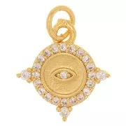 14x13mm Round charm worked with zirconium oxide - eye pattern - Gold Tone - Crystal x1