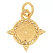 14x13mm Round charm worked with zirconium oxide - eye pattern - Gold Tone - Crystal x1