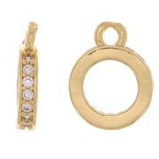 9.5x7mm Charm hollowed out circle with zirconium oxide - Gold Tone - Crystal x1