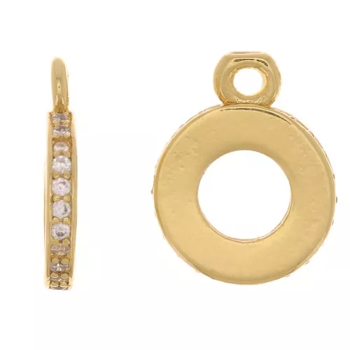 12x9.5mm Charm hollowed out circle with zirconium oxide - Gold Tone - Crystal x1