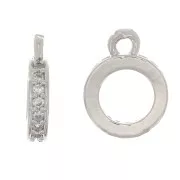 9.5x7mm Charm hollowed out circle with zirconium oxide - Rhodium - Crystal x1