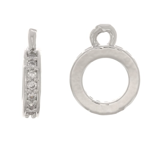 9.5x7mm Charm hollowed out circle with zirconium oxide - Rhodium - Crystal x1
